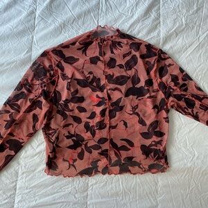 Reebok- Mesh Floral Long-Sleeve Active Crop Top